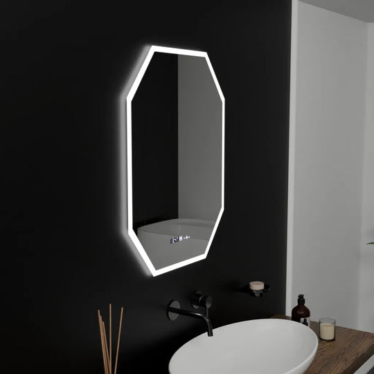 Polygonové LED zrkadlo, 60X80cm, Hexaluce Marcello MotionGlow Sensor, De-fogging System, Hodiny & Teplomer, Dimabila Marcello Mirrors Predvolený názov Alessandro Design