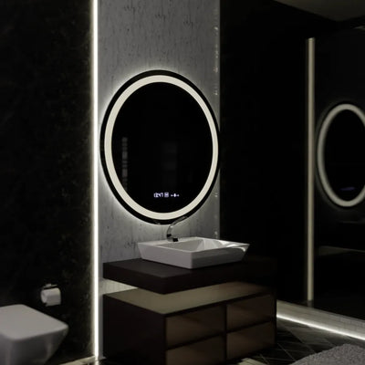 Okrúhle LED zrkadlo 100 cm Celeste Motionglow Marcello Smoteble Clock Defosting System