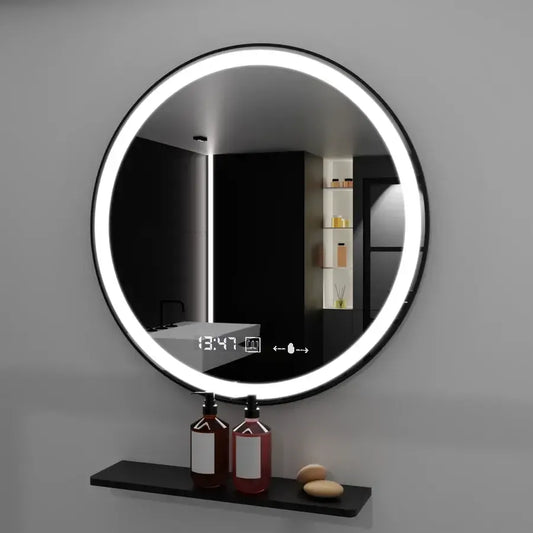Zrkadlo LED Round 70 cm Celesti Majesti noir Motionglow Marcello Clock Defrition System a smiešne teplomer