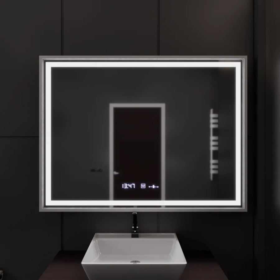Zrkadlo LED obdĺžnikový 120x80cm Verite Imperial Silver Motion Glow Marcello Clock Defrition System a Smierble Therometer