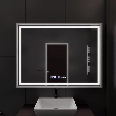 Zrkadlo LED obdĺžnikový 120x80cm Verite Imperial Silver Motion Glow Marcello Clock Defrition System a Smierble Therometer