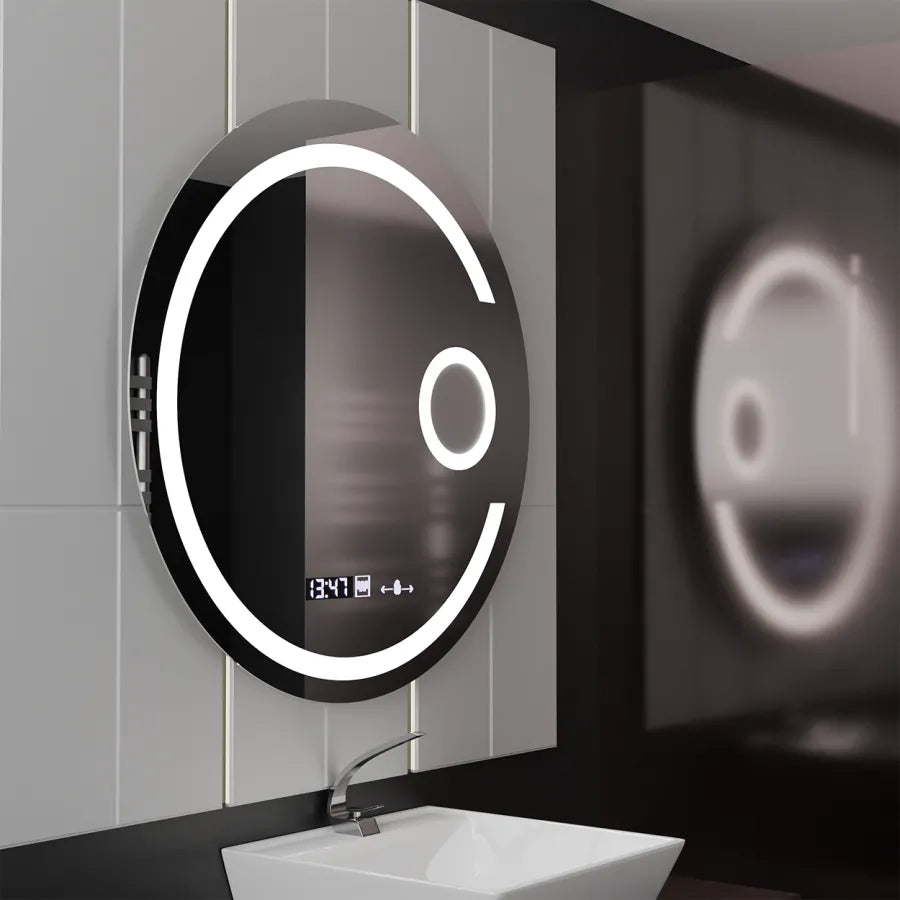 Zrkadlo LED Round 70 cm Visio Motionglow Marcello Demonant Clock System a kozmetický teplomer