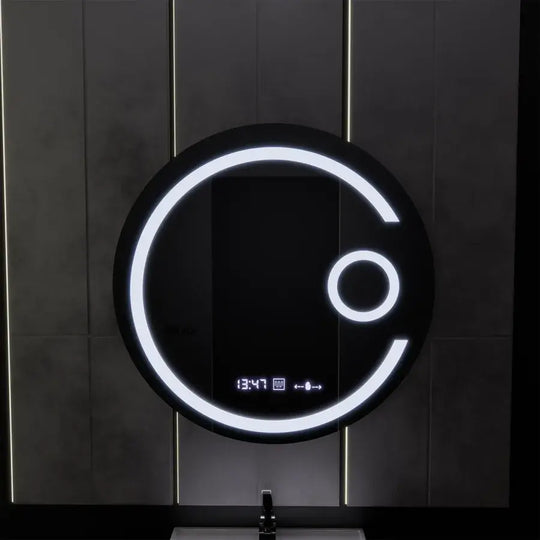 LED okrúhle zrkadlo, 60 cm, Visio MotionGlow Marcello, systém odhmlievania, hodiny a teplomer, kozmetická lupa, stmievateľné zrkadlá Marcello Predvolený názov Alessandro Design