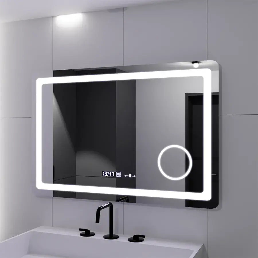 Zrkadlové LED obdĺžnik 90x60cm Souverain Motionglow Marcello Demonant Clock Defosting System