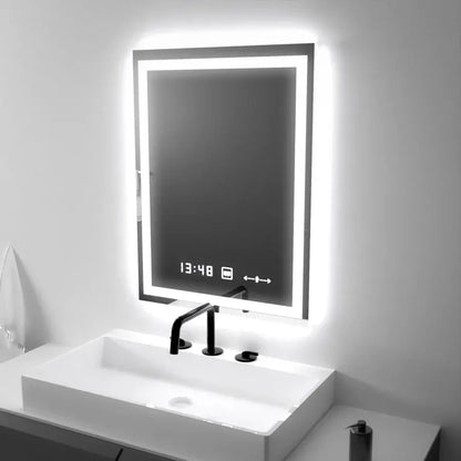 Obdĺžnikové LED zrkadlo 45x60cm Verite Motionglow MARCLELL SMONABLE CLOCKY SYSTÉM A SMOLNÝ TERMOMERMER