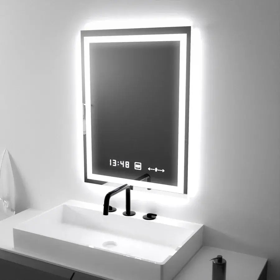 Obdĺžnikové LED zrkadlo 45x60cm Verite Motionglow MARCLELL SMONABLE CLOCKY SYSTÉM A SMOLNÝ TERMOMERMER