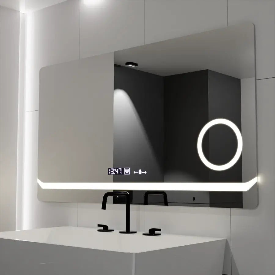 Zrkadlo LED obdĺžnikový 80x60cm Definícia Motionglow Marcello Demontačné hodinové odmrazovanie systému