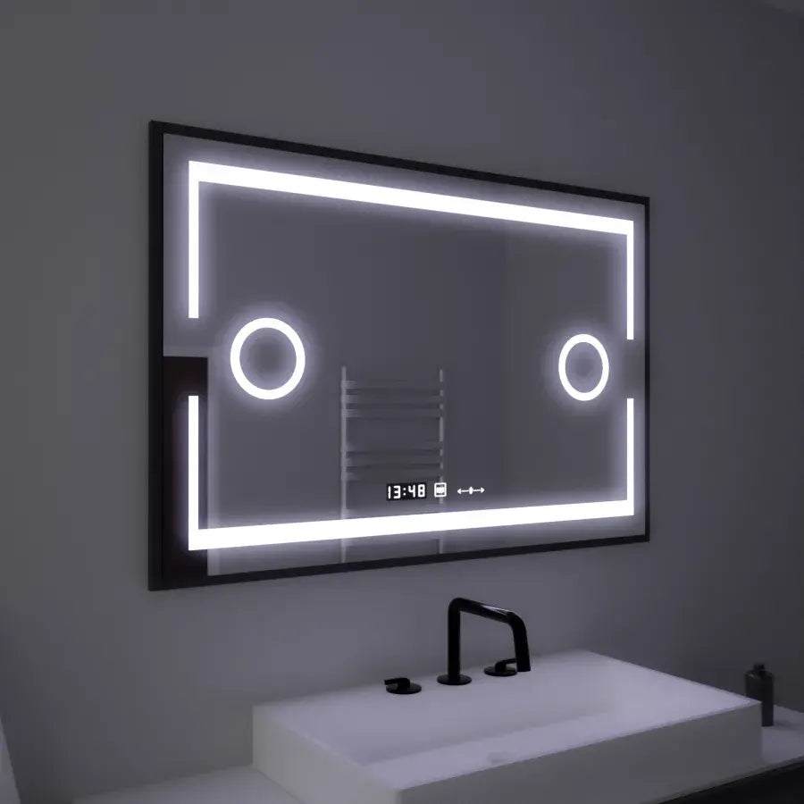 Obdĺžnikové LED zrkadlo 120x80cm Motionglow Sensor Marcello Demonant Clock Defosting System