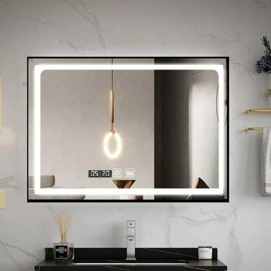 Zrkadlové obdĺžnikové obdĺžniky 100x65cm - Svetový odmrazovací systém na svetelného dotyku, čierny rám