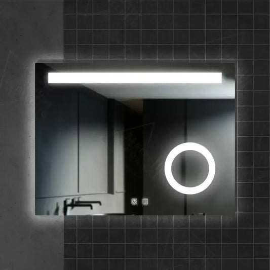 Zrkadlové LED obdĺžnikový 80x60cm dotykový klavírový odmrazovací systém