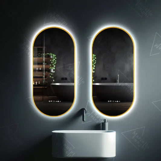 Oválne LED zrkadlo, 60x80cm, Revin Sensor Marcello, Demister System, Hodiny & Teplomer, Stmievateľné