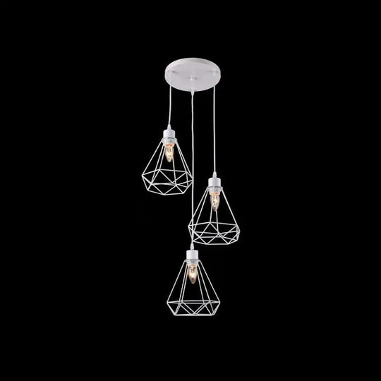 Luster v tvare diamantu, ŠTRUKTÚRA, 3xE27, biely, kovové priemyselné lustre Predvolený názov Alessandro Design