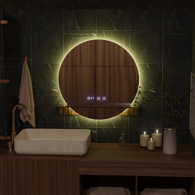 LED Touch Alfred Mirror Defrition Systém, hodiny a teplota 60x60 cm s integrovanou podporou