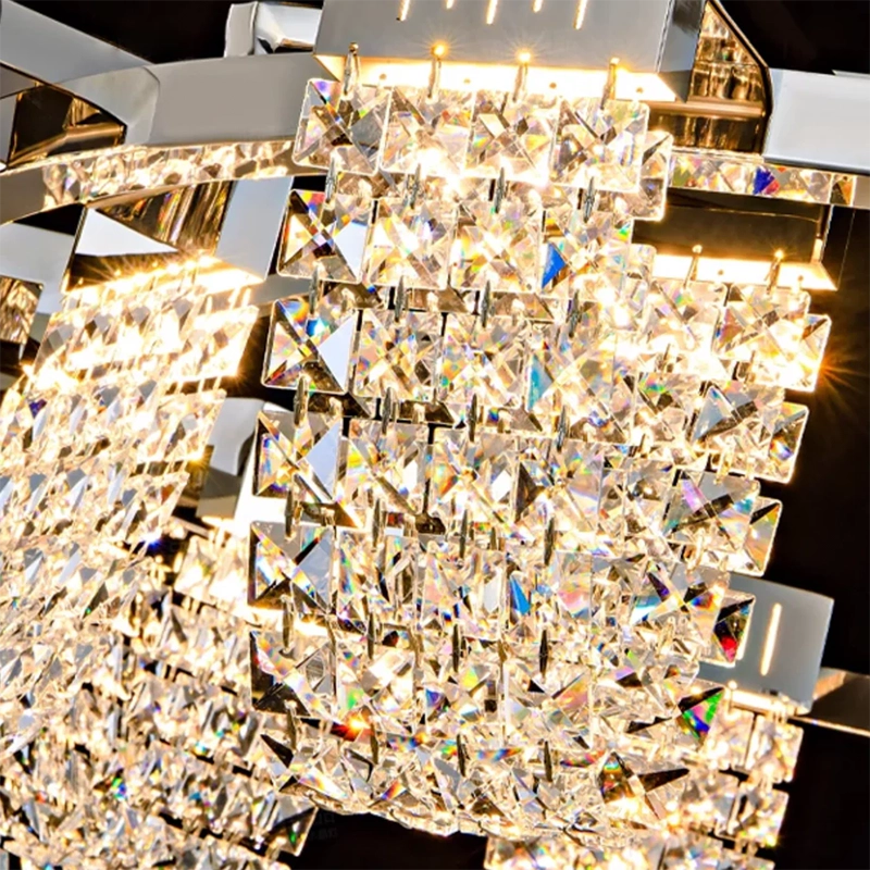 Závesný LED luster, CC370/1200CH, Krištáľ a kov, 30W, Diaľkové ovládanie, Chladné/Teplé/Neutrálne svetlo 3000K/4000K/6000K, Luxusné osvetlenie