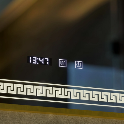 Dotykové LED zrkadlo Bruno Systém odhmlievania, hodiny a teplota 60x80 cm Rám z brúseného zlata, S84/60X80