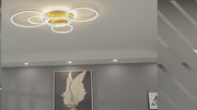 Lustra LED cu Telecomnda DARIO, 5 cercuri, 120W, Lumina Calda/Rece/Neutra, Dimabila, Auriu