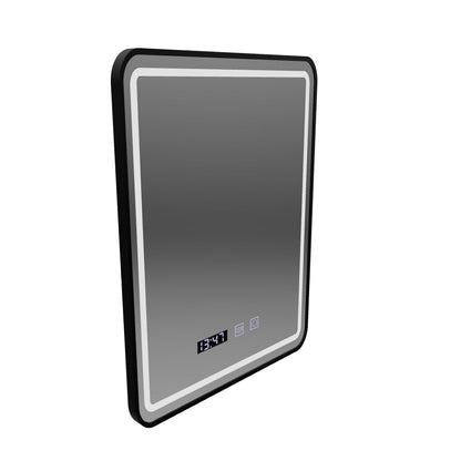 LED Touch Karl Mirror Defrition Systém, hodiny a teplota 50x70 cm Čierny kefový rámec