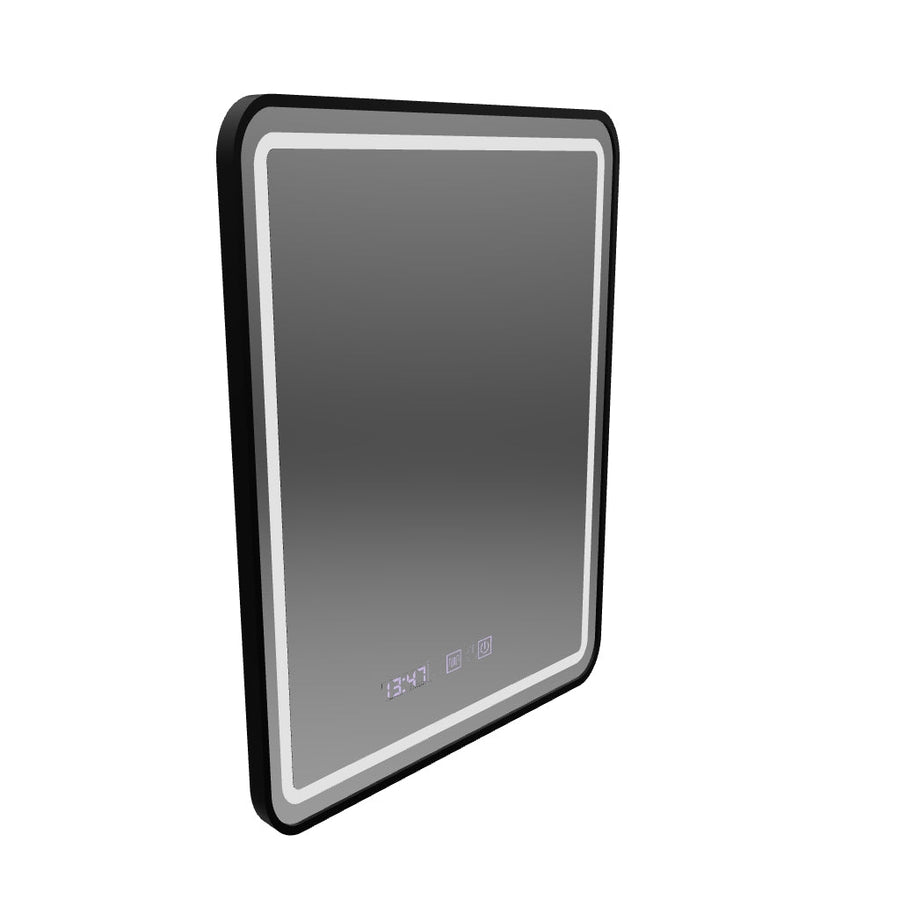 LED Touch Gerhard Mirror Defrition System, Clock and TEPELE 60x80 cm Čierny kefový rámec