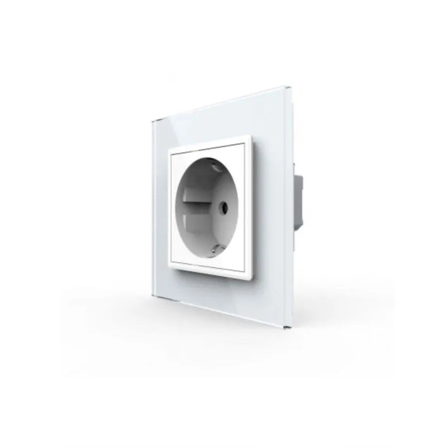 Schuko Schuko Socket, terminály bez skrutky, sklenený rám, biely, livolo