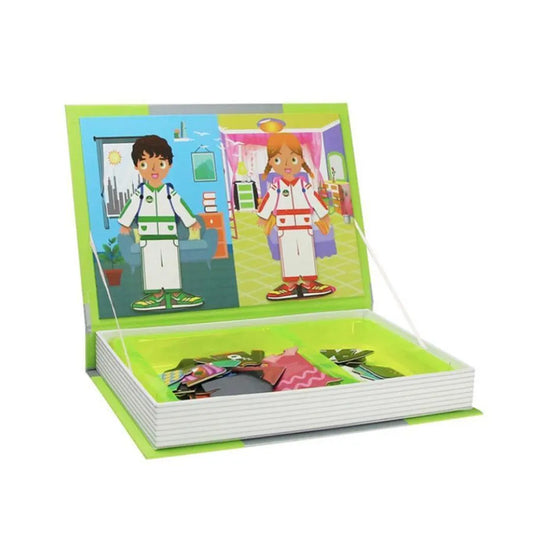 Kniha typu puzzle Magnetic School šatník, 55 kusov a 18 kariet, viacfarebné
