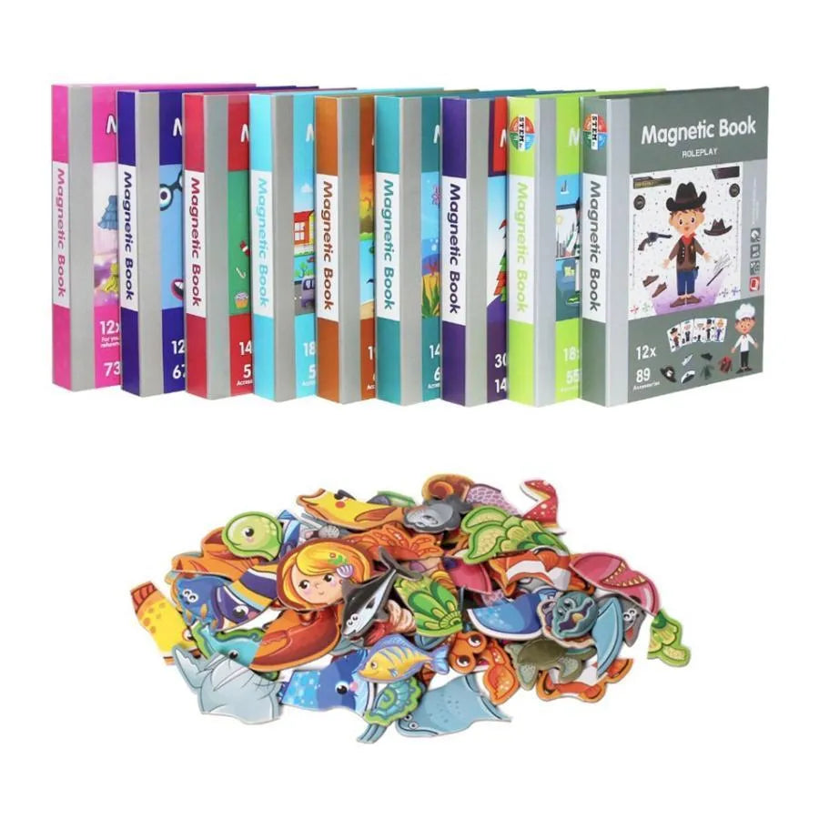 Kniha typu puzzle Magnetic School šatník, 55 kusov a 18 kariet, viacfarebné