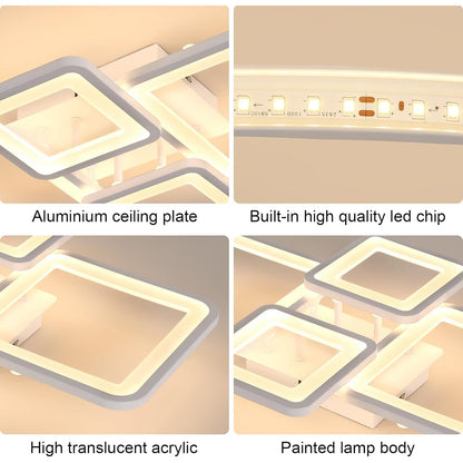 LED luster s diaľkovým ovládaním ELLA 85W, 4 štvorce, studené/teplé/neutrálne svetlo, stmievateľné, biela