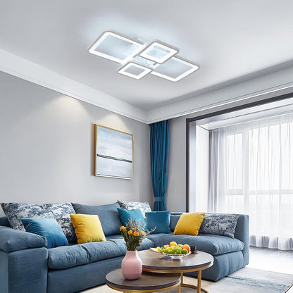 LED luster s diaľkovým ovládaním ELLA 85W, 4 štvorce, studené/teplé/neutrálne svetlo, stmievateľné, biela