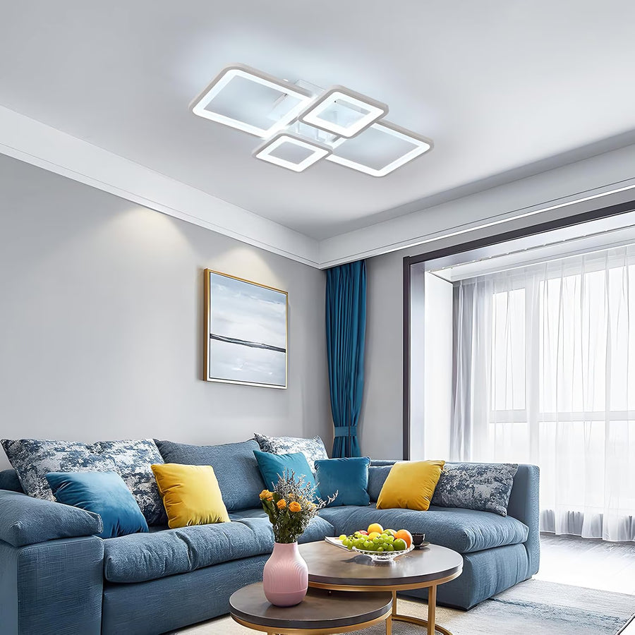 LED luster s diaľkovým ovládaním ELLA 85W, 4 štvorce, studené/teplé/neutrálne svetlo, stmievateľné, biela