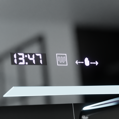 Obdĺžnikové LED zrkadlo, 60x80cm, Rayonnement MotionGlow Marcello, Demister System, Hodiny & Teplomer, Stmievateľné