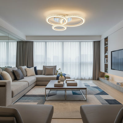 LED luster s diaľkovým ovládaním a krištáľom NOVA ROTONDA RGB 75W, 3 kruhy, studené/teplé/neutrálne svetlo, stmievateľné, biela