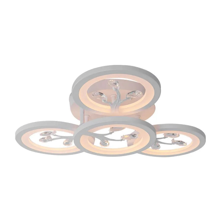LED luster s diaľkovým ovládaním Daisy, 3 prvky, 47 W, studeného/horúce/neutrálne svetlo, nestabilné, biele s kryštálom